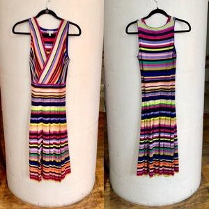 MILLY MULTIPSTRIPE PLEATED DRESS